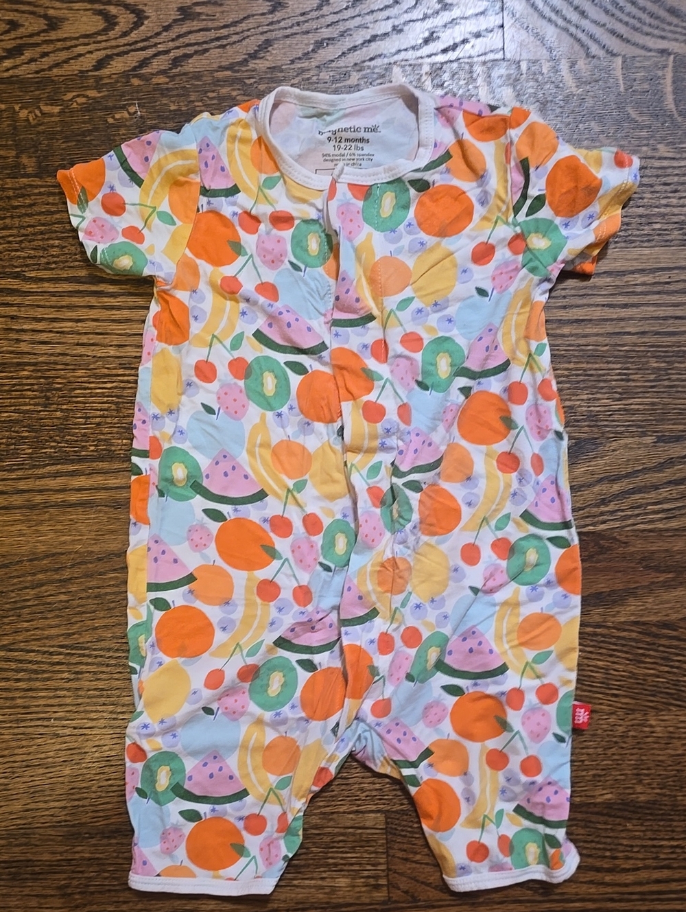 Magnetic Me Baby Short-Sleeve One-Piece Romper in Fruit Print